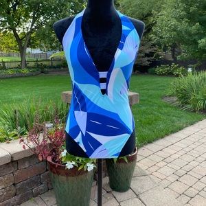 La Blanca swimsuit. V neck halter, shades of blue & lilac. Size 10. Worn once